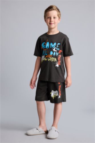 Young Boys - Teen Boys Anthracite 2 piece Regular Fit Printed Knitted Pyjamas