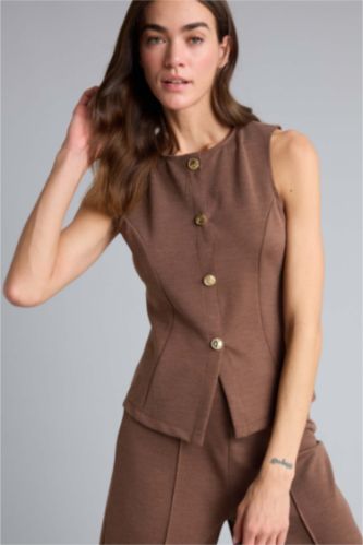 Woman Brown Slim Fit Crew Neck Tank Top