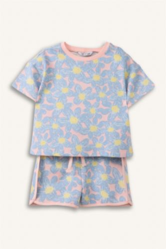 Kız Bebek Açık Pembe Çiçekli 2'li Takım Kız Bebek