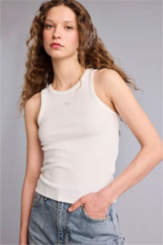 Kadın Kırık Beyaz Fıtted Fitilli Kaşkorse Atlet