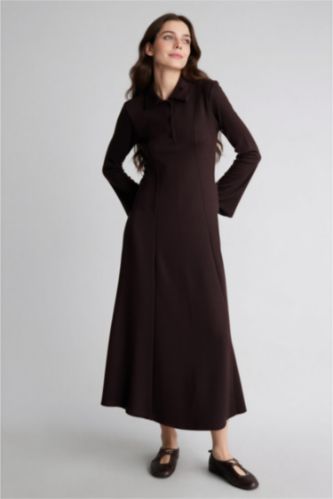 Kadın Kahve A Kesim Modal Elbise