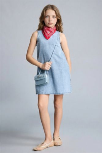 Kız Çocuk - Genç Kız Açık Mavi Jean Elbise Kız Çocuk