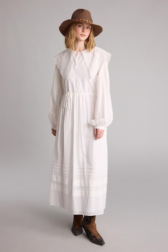 Woman White Manuka x Defacto Relax Fit Large Neck Voile Midi Dress