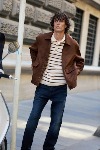 MAN Blue Black Sergio Regular Fit Normal Waist Straight Leg Trousers