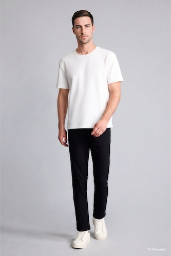 Man Black Tapered Fit Trousers