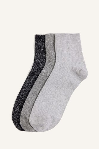 Women Grey 3 piece Cotton Short Socks