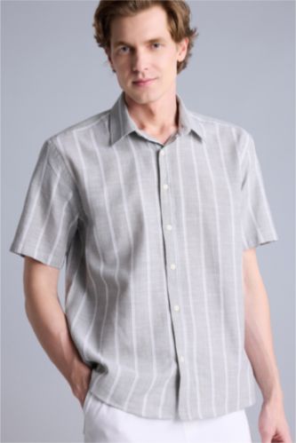 Erkek Haki Regular Fıt Polo Yaka Pamuklu Kısa Kollu Gömlek