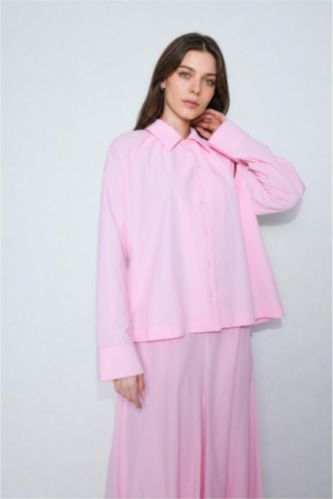 Kadın Açık Pembe Regular Fit Uzun Kollu Poplin Tunik