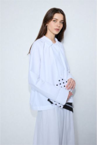 Kadın Kırık Beyaz Regular Fit Uzun Kollu Poplin Tunik