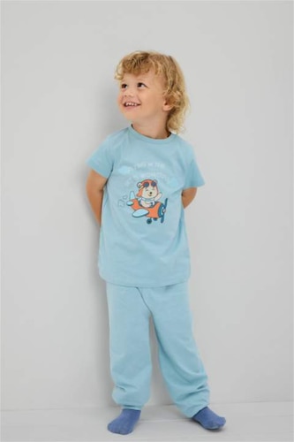 Erkek Bebek Mavi 2'Li Baskılı Pijama Takımı Erkek Bebek