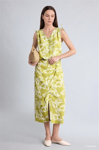 Regular Fit Printed Blended Linen Skirt