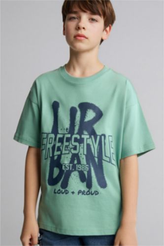 BOYS & TEENS Green New Regular Fit Printed Short Sleeve T-Shirt