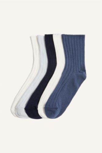 Kız Çocuk - Genç Kız Mavi Pamuklu 5'Li Çorap Kız Çocuk