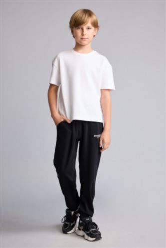Young Boys - Teen Boys Black Oversize Fit Slogan Trousers