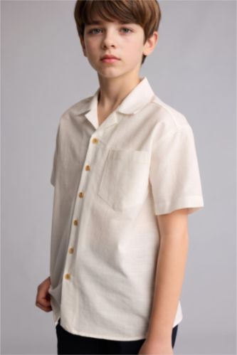 Erkek Çocuk - Genç Erkek Beyaz Regular Fit Kısa kollu Poplin Gömlek Erkek Çocuk