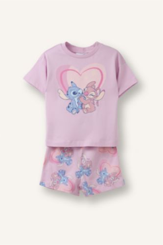 Baby Girls Lilac 2 piece Regular Fit Lilo & Stitch Licensed Knitted Pyjamas