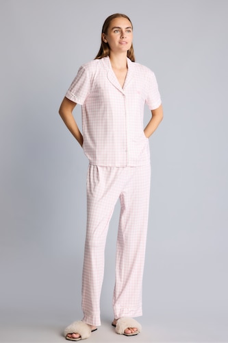 Kadın Pembe Kısa Kollu Pötikareli Pijama Takım
