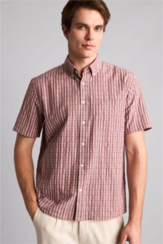 Men Brown Regular Fit Crinkle Fabric Short Sleeve Shirt
