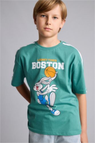 Young Boys - Teen Boys Green New Regular Fit Looney Tunes Licensed Short Sleeve T-Shirt