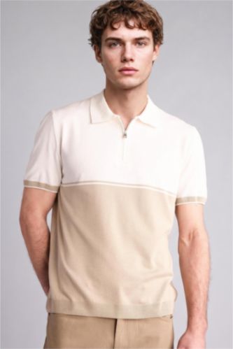 MAN Sand Standard Fit Short Sleeve Polo T-Shirt