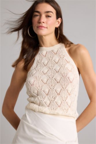 Woman Ecru Regular Fit Lace Tank Top