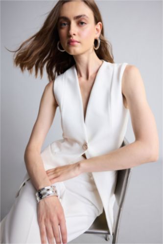 FEMME Écru Gilet à col V