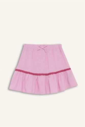 Kız Çocuk - Genç Kız Açık Pembe Keten Görünümlü Etek Kız Çocuk