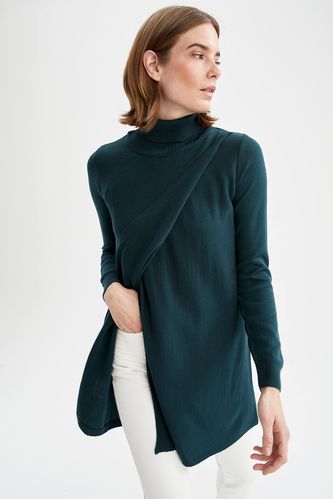 Basic Long Sleeve Front Wrap Turtleneck Sweater