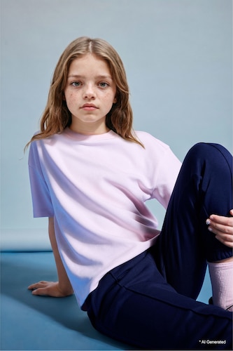 Girl Relaxed Fit Basic Crew Neck Short Sleeve Dropped Shoulder T-Shirt