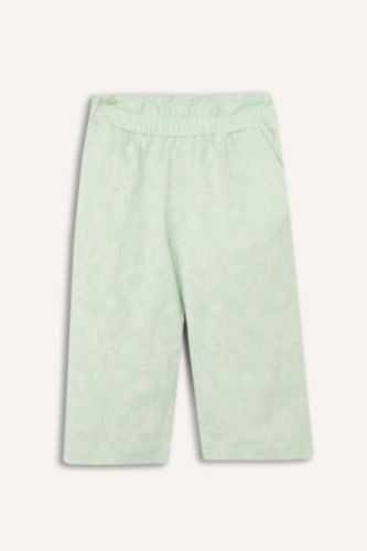 Kız Bebek Mint Krinkıl Çiçek desenli Pantolon Kız Bebek