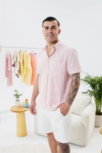 Мужчины Лососевый Хлопковая рубашка