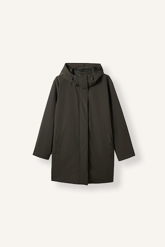 Regular Fit Gathered Waist Hooded Long Jacket