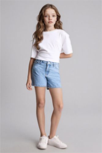 بنات أزرق فاتح شورت جينز بناتي