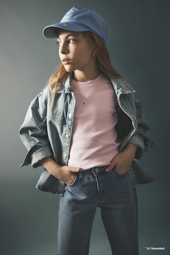 Girl Heart Patterned Ribbed T-Shirt