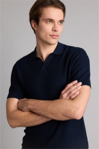 رجالي كحلي Standard Fit Short Sleeve Polo T-Shirt