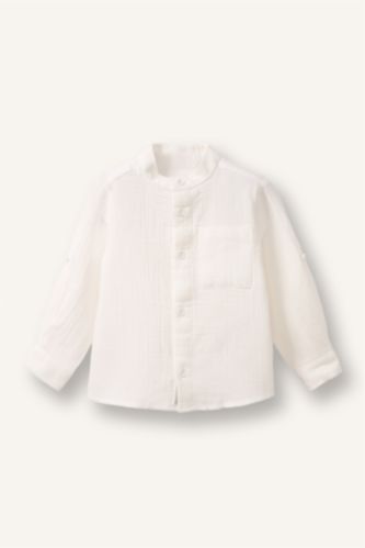 Baby Boy White Regular Fit Muslin Long Sleeve Shirt