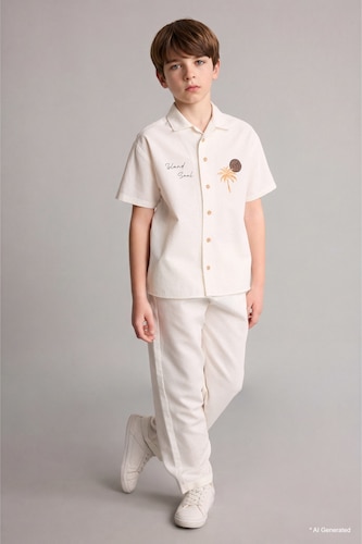 Boy Straight Leg Linen Blend Trousers