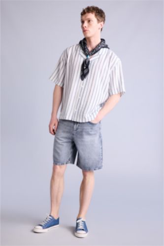 Man Lıght Blue Grey شورت برمودا قصة مستقيمة