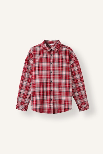 Women Red Oversize Fit Flanel Long Sleeve Shirt