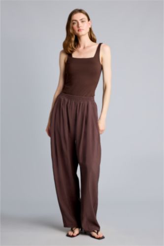 WOMAN Brown High Waist Wide Leg Trousers