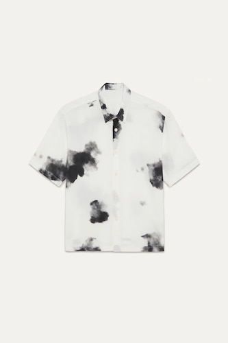 Boxy Fit Shirt Collar Printed Viscose Short Sleeve Shirt
