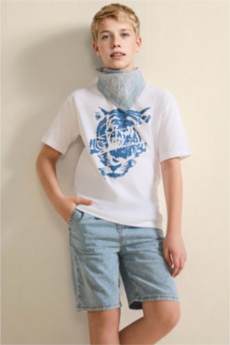 BOYS & TEENS White New Regular Fit Printed Short Sleeve T-Shirt