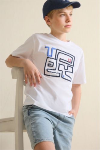 BOYS & TEENS White New Regular Fit Printed Short Sleeve T-Shirt