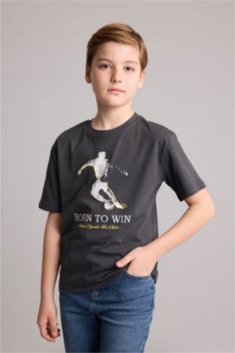 Young Boys - Teen Boys Anthracite New Regular Fit Printed Short Sleeve T-Shirt