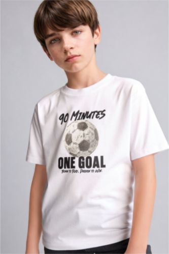 Boys & Teens White تيشيرت ولادي نص ردن مطبوع قصة عادية