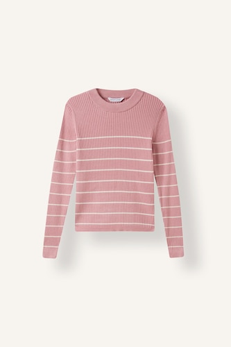 Girl Striped Ribbed Crew Neck Pullover