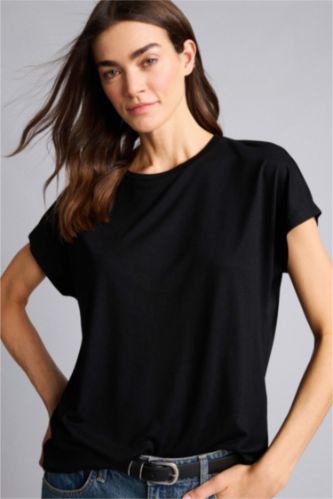 Kadın Siyah Bisiklet Yaka Basıc Düz Kısa Kollu Tişört