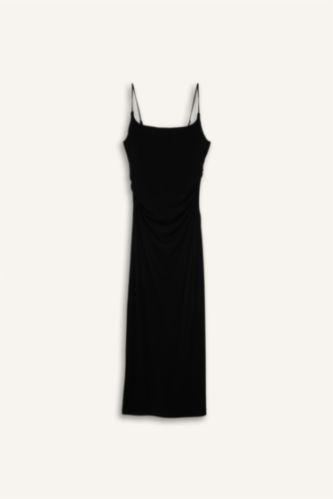 Woman Black Bodycon Square Collar Maxi Dress