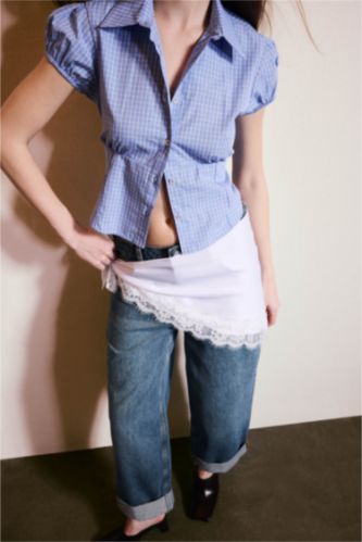 Woman Blue Slim Fit Cotton Short Sleeve Shirt