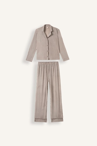 Regular Fit Striped Velvet 2 Piece Pyjama Set